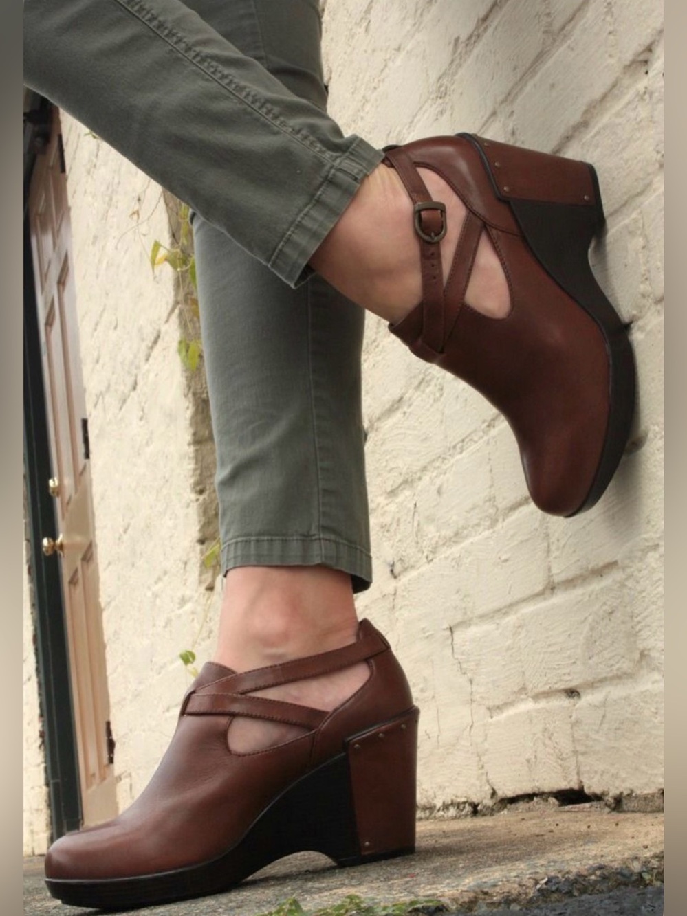 Dansko Franka Leather Cutout Wedge Ankle Heels
